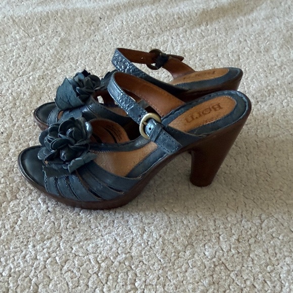 Born Blue Leather Floral Heeled Sandals Size 6 main image 1